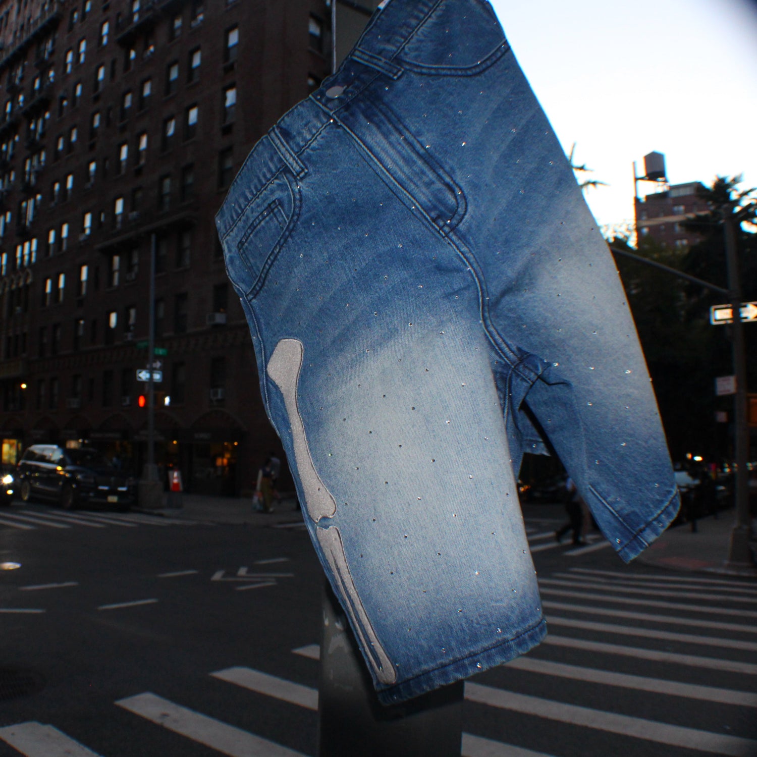 Studded Bone Acid Wash Denim